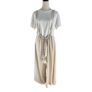 Maison Garrison Suspender Pants Womens Large Tan Flowy Wide Leg Crop Flowy Boho
